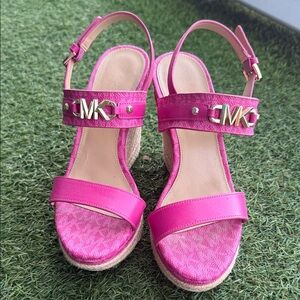 Michael Kors MK Logo Metallic Pink Espadrille Wedges